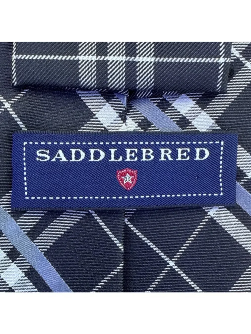Saddlebred Mens Navy & Blue Plaid Silk Blend Necktie Classic Pattern Formal Wear